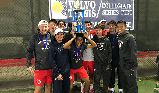 Men's Tennis team with Tournament trophy